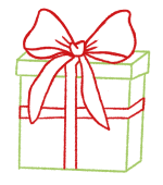 Caja verde de regalo envuelta en un lazo rojo.